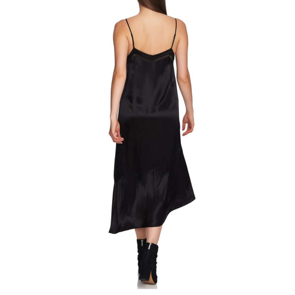 NWT WOMENS ASYMMETRIC, SOFT,  SLIP BLACK DRESS S - Picture 2 of 7